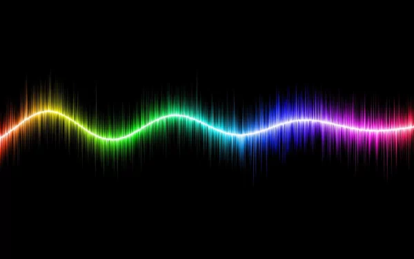 Abstract HD wallpaper featuring colorful fractal shapes and a smooth, flowing pattern. The vibrant rainbow colors contrast against a black background, creating a striking visual texture.