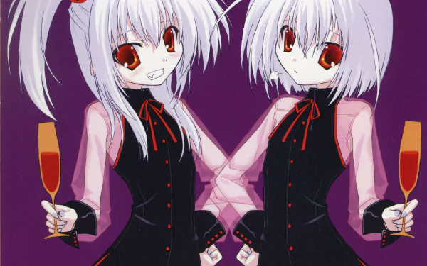 blush red eyes twins smile short hair white hair Anime Original HD Desktop Wallpaper | Background Image
