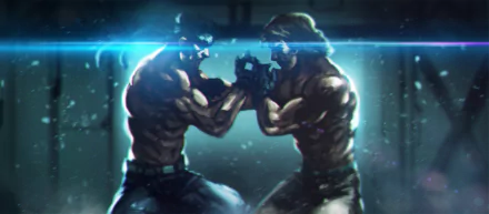 HD PC desktop wallpaper featuring Liquid Snake and Solid Snake from the Metal Gear Solid video game, depicted in a tense arm-wrestling face-off with dramatic lighting.