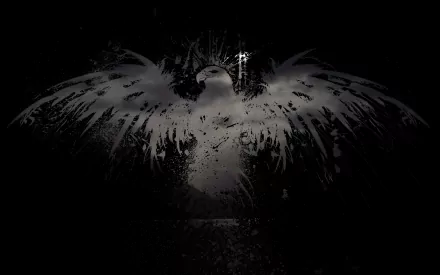 A striking HD desktop wallpaper featuring a dark, artistic depiction of a bird with expansive wings, set against a deep black background.