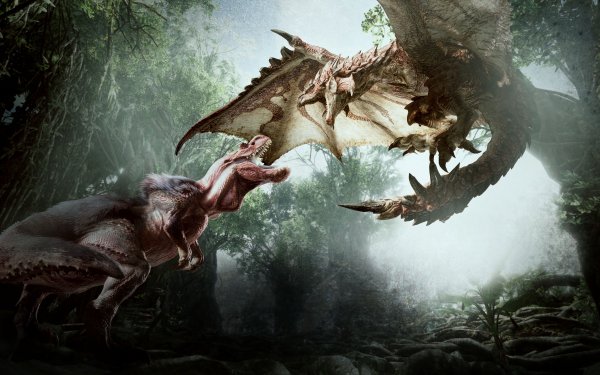 Videojuego Monster Hunter: World Rathalos Dragón Dinosaurio Anjanath Fondo de pantalla HD | Fondo de Escritorio