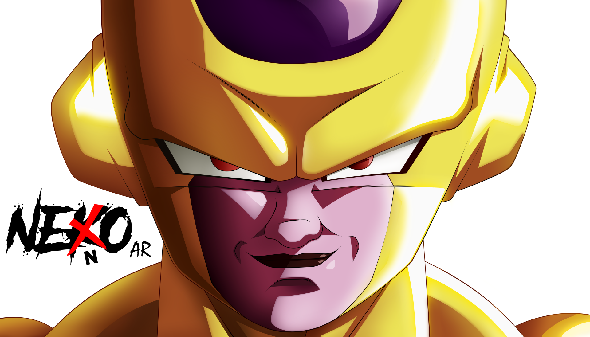 HD desktop wallpaper featuring Frieza from Dragon Ball Super, showing his intense gaze and menacing smile.