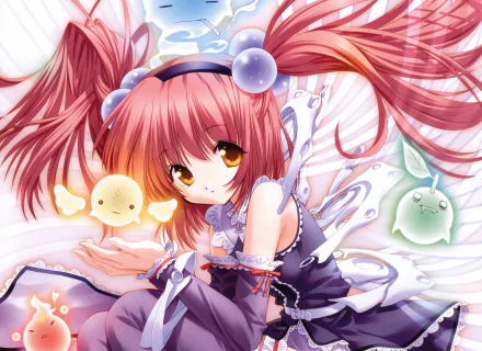 blush orange eyes long hair brown hair twintails Anime Original HD Desktop Wallpaper | Background Image