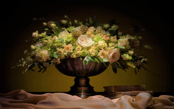 flower book scarf rose bowl photography still life HD Desktop Wallpaper | Background Image