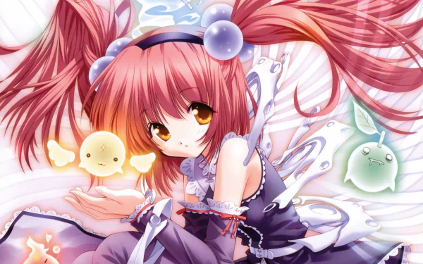 blush orange eyes long hair brown hair twintails Anime Original HD Desktop Wallpaper | Background Image