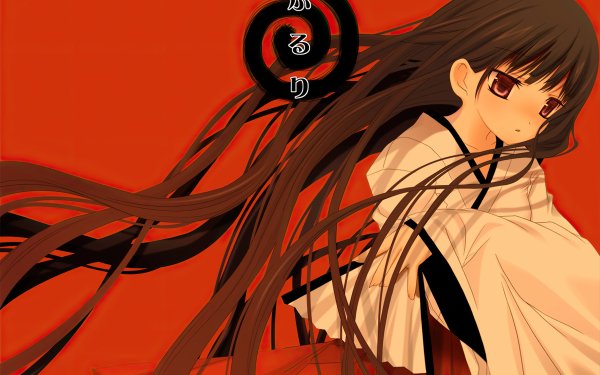 Anime Original Miko Outfit Blush Long Hair Brown Hair Red Eyes Fan HD Wallpaper | Background Image