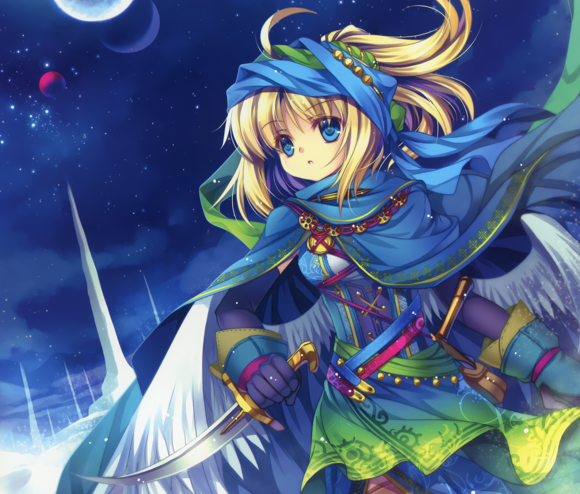 Download Belt Glove Wings Moon Blue Eyes Blonde Long Hair Anime Original HD Wallpaper by Capura Lin