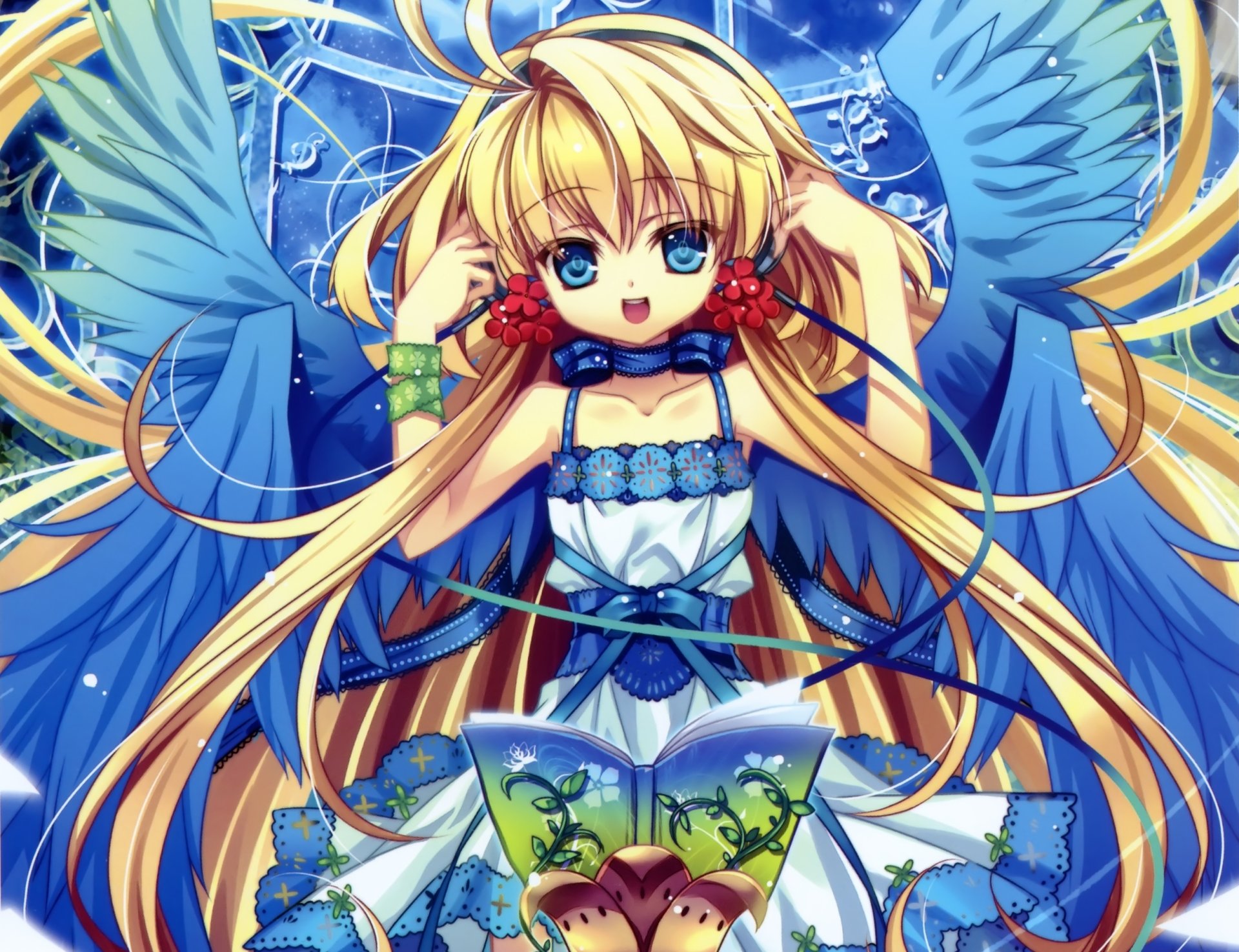 Download Bow (Clothing) Blue Eyes Blonde Long Hair Flower Book Wings ...