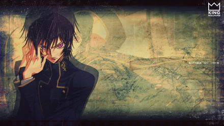 HD anime desktop wallpaper featuring a dark, intense character from Code Geass with a textured, abstract background.