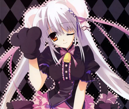 glove smile white hair twintails bell bow (Clothing) blonde wink long hair Anime Original HD Desktop Wallpaper | Background Image