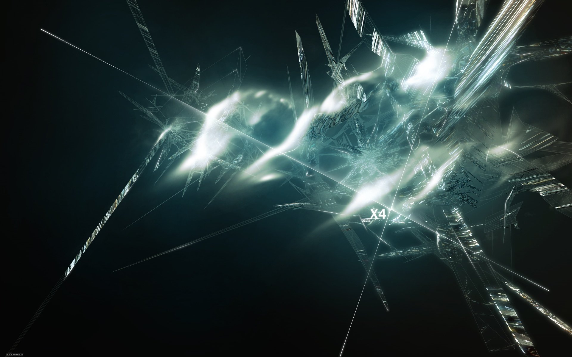 Abstract CGI fractal with dynamic light patterns, intricate shapes, and cool color textures, designed as an HD PC desktop wallpaper and background.