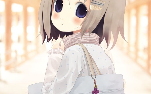 Anime Original Bag Short Hair Brown Hair Scarf Blue Eyes HD Wallpaper | Background Image