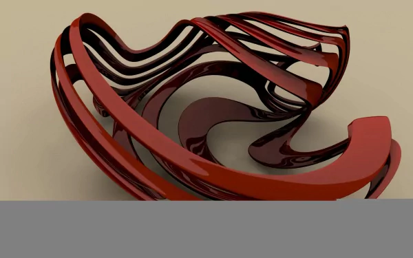 HD PC desktop wallpaper: red CGI fractal of glossy, ribbon-like abstract shapes forming a twisted, looping texture against a muted beige background.