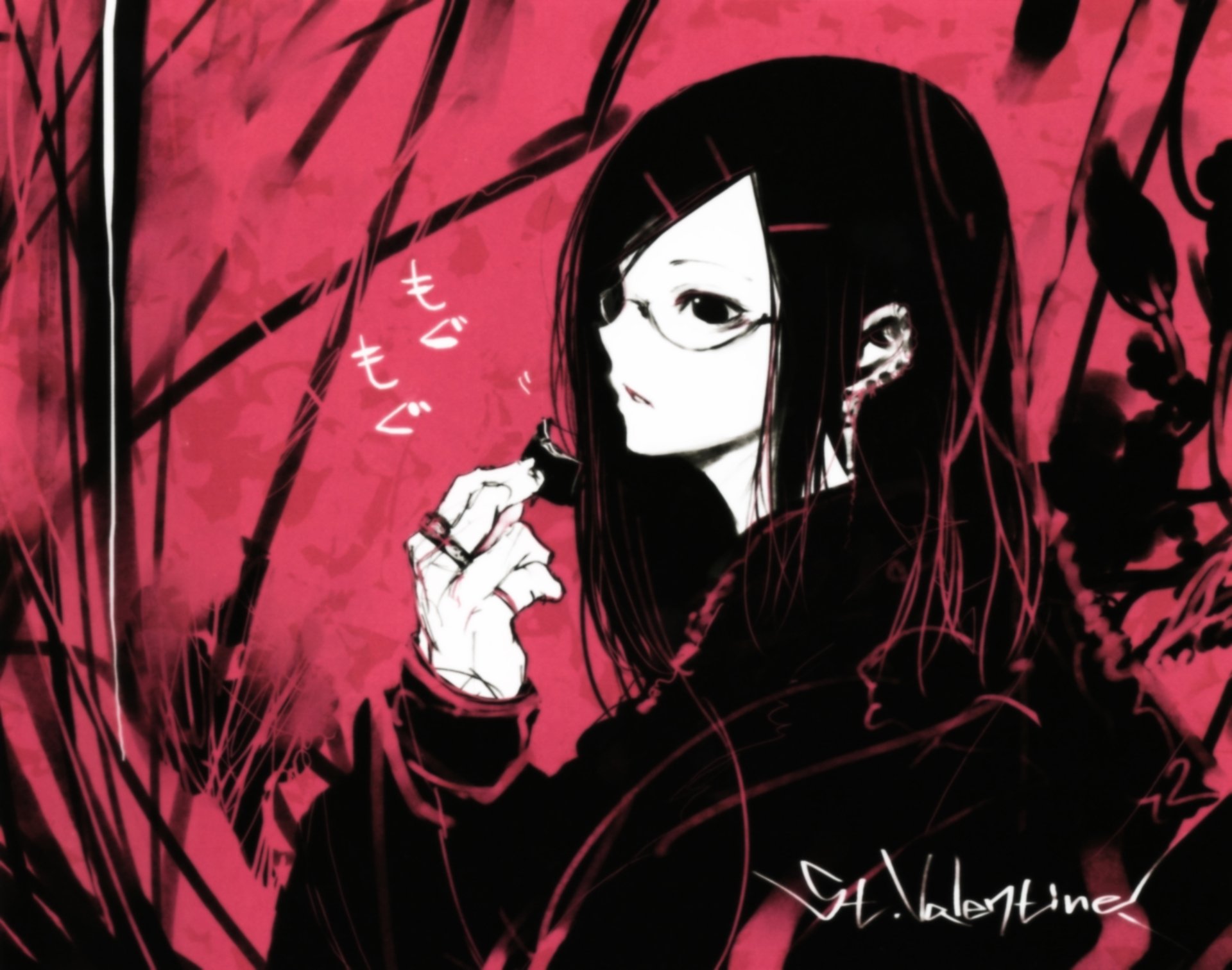 Download Black Eyes Earrings Glasses Black Hair Long Hair Anime Original 4k Ultra HD Wallpaper by KEI