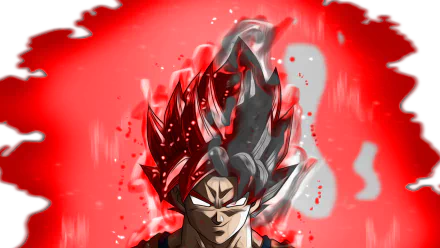 HD desktop wallpaper featuring Goku from Dragon Ball Super in Super Saiyan mode, set against a vibrant red background with dynamic energy effects.
