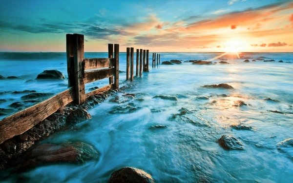 Nature Sunset Ocean Sea Blue Horizon HD Wallpaper | Background Image