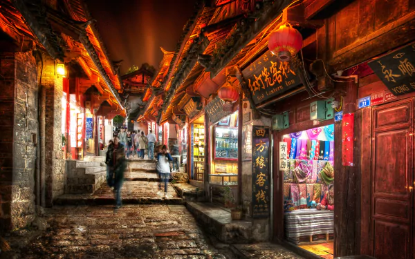 night oriental China street man made Lijiang HD Desktop Wallpaper | Background Image