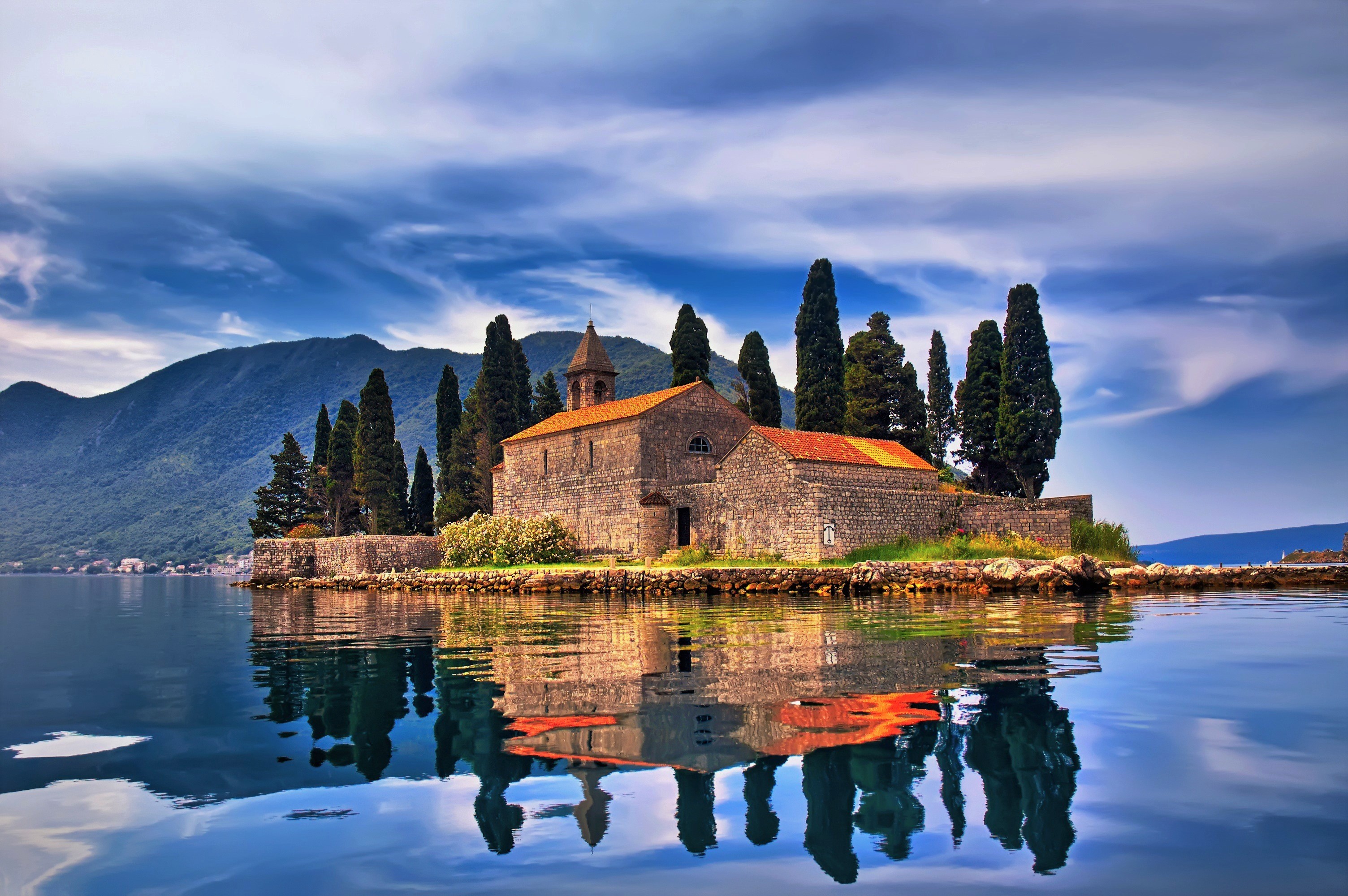 Download Reflection Montenegro Island Stone Religious Church HD Wallpaper