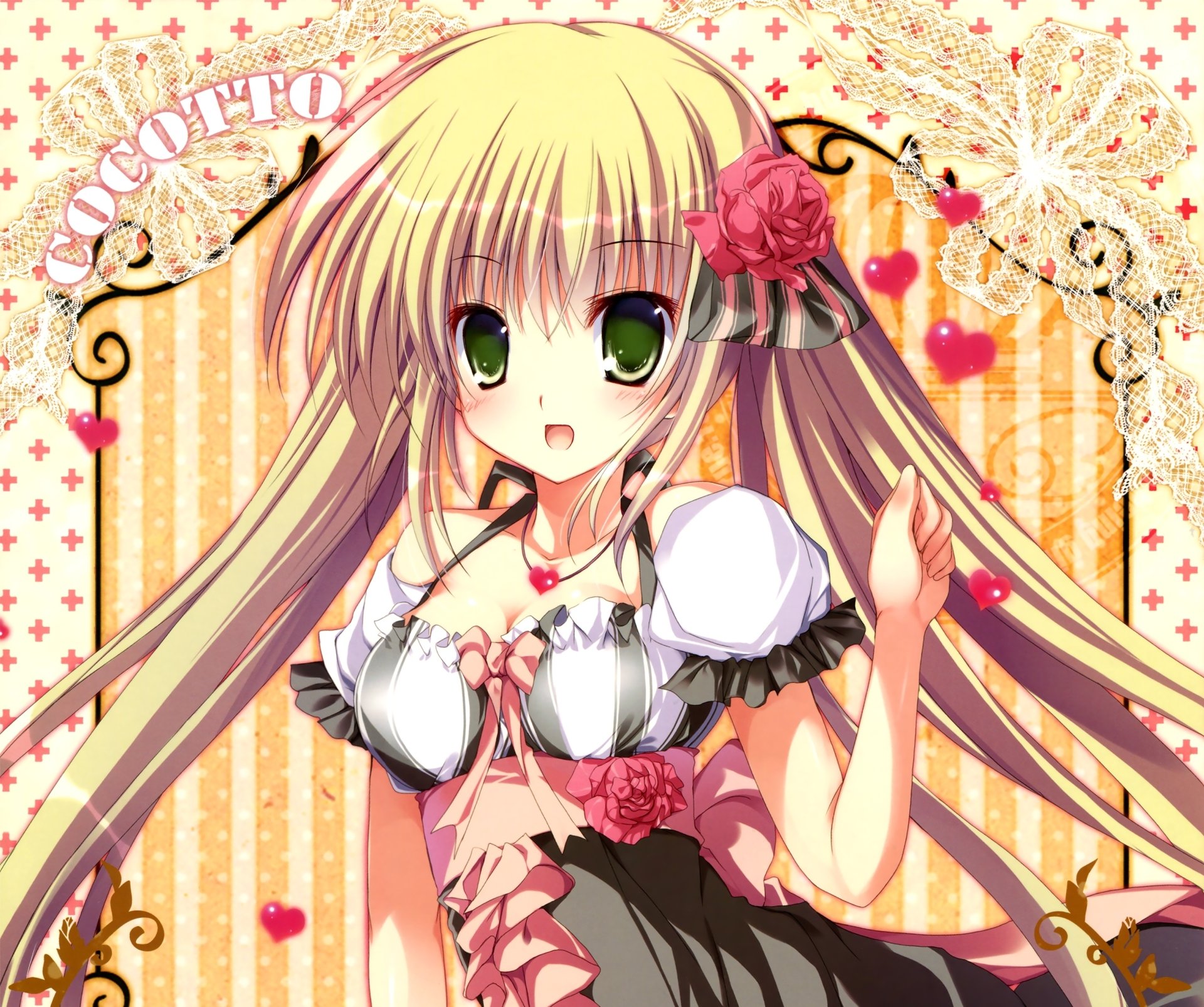 Download Flower Heart Green Eyes Bow (Clothing) Blush Smile Twintails Long Hair Anime Original HD Wallpaper by Mizusawa Mimori