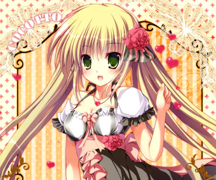 flower heart green eyes bow (Clothing) blush smile twintails long hair Anime Original HD Desktop Wallpaper | Background Image