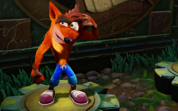 HD wallpaper of Crash Bandicoot from the N. Sane Trilogy, posing confidently with an adventurous backdrop.