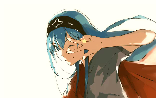 HD anime desktop wallpaper featuring Esdeath from Akame ga Kill! shown with blue hair, a headband, and a playful hand gesture against a light background.