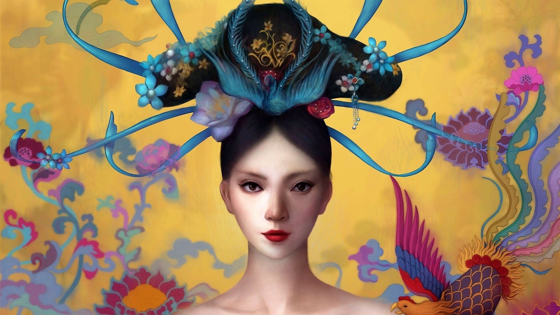 Fantasy Geisha HD Wallpaper by Fiona Meng