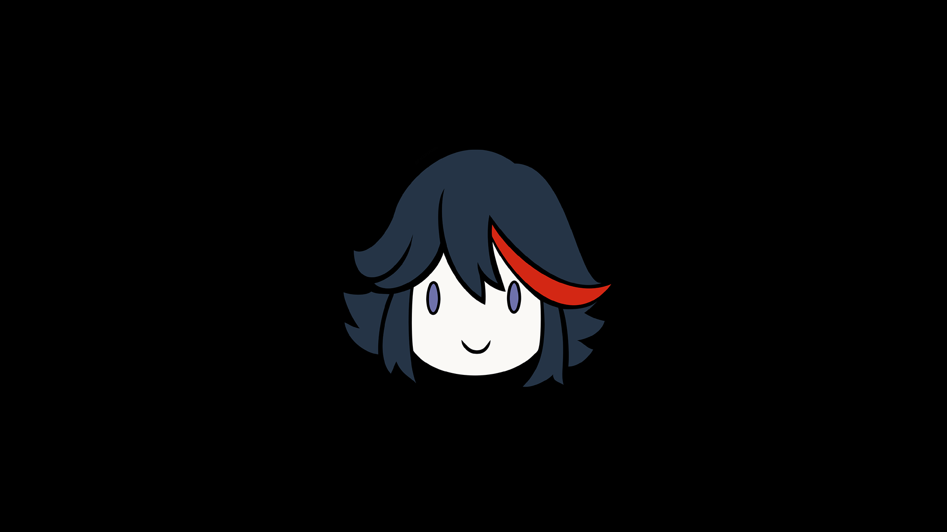 Minimalist HD desktop wallpaper featuring Ryūko Matoi's stylized face from the anime Kill La Kill against a solid black background.