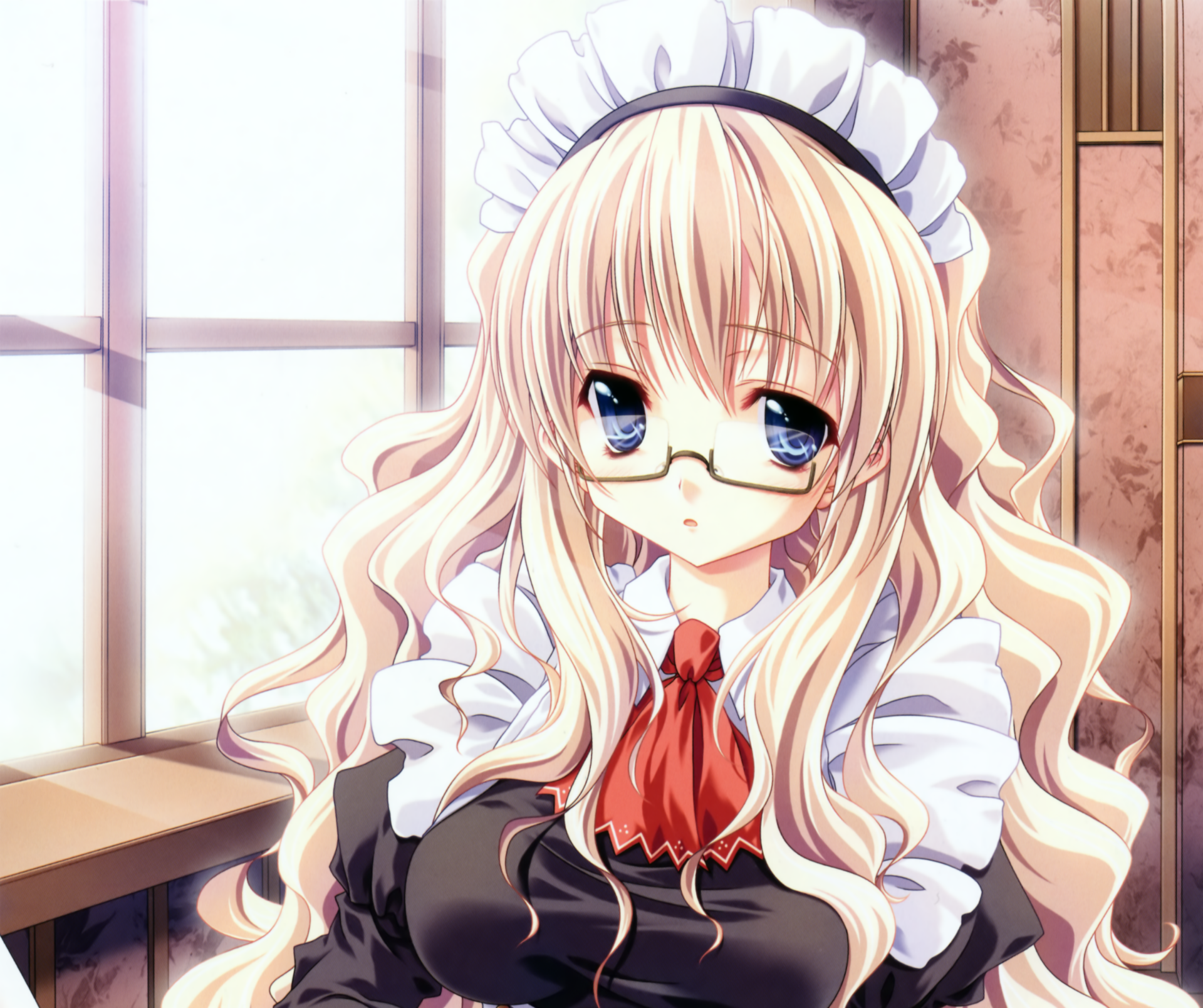 Download Blue Eyes Apron Maid Glasses Blonde Long Hair Anime Original HD Wallpaper by Miyama-Zero