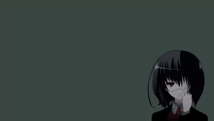 HD PC desktop wallpaper featuring Mei Misaki from the anime Another, depicted with her signature black hair and red eye against a dark, minimalist background.