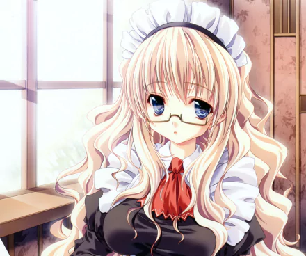 blue eyes apron maid glasses blonde long hair Anime Original HD Desktop Wallpaper | Background Image