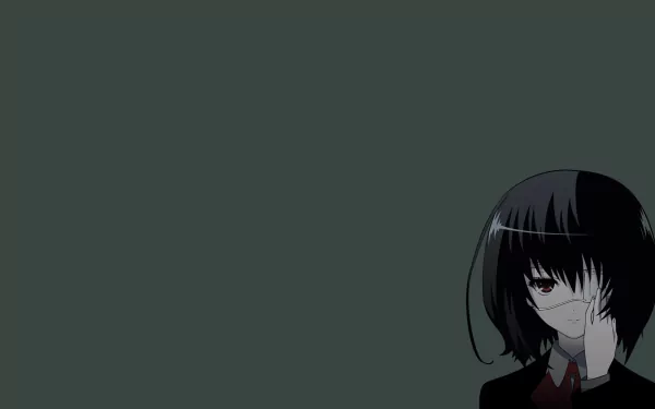 HD PC desktop wallpaper featuring Mei Misaki from the anime Another, depicted with her signature black hair and red eye against a dark, minimalist background.