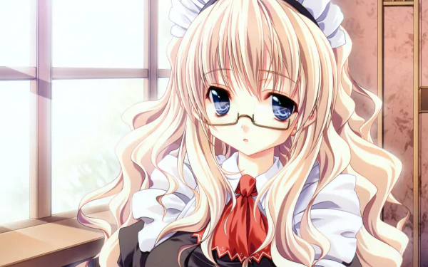 blue eyes apron maid glasses blonde long hair Anime Original HD Desktop Wallpaper | Background Image