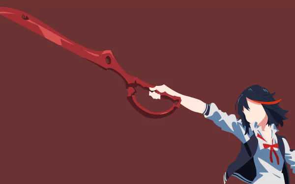 Minimalist 4K Ultra HD PC wallpaper featuring Ryūko Matoi from Kill La Kill, depicted with a sleek, bold red scissor blade against a solid maroon background.