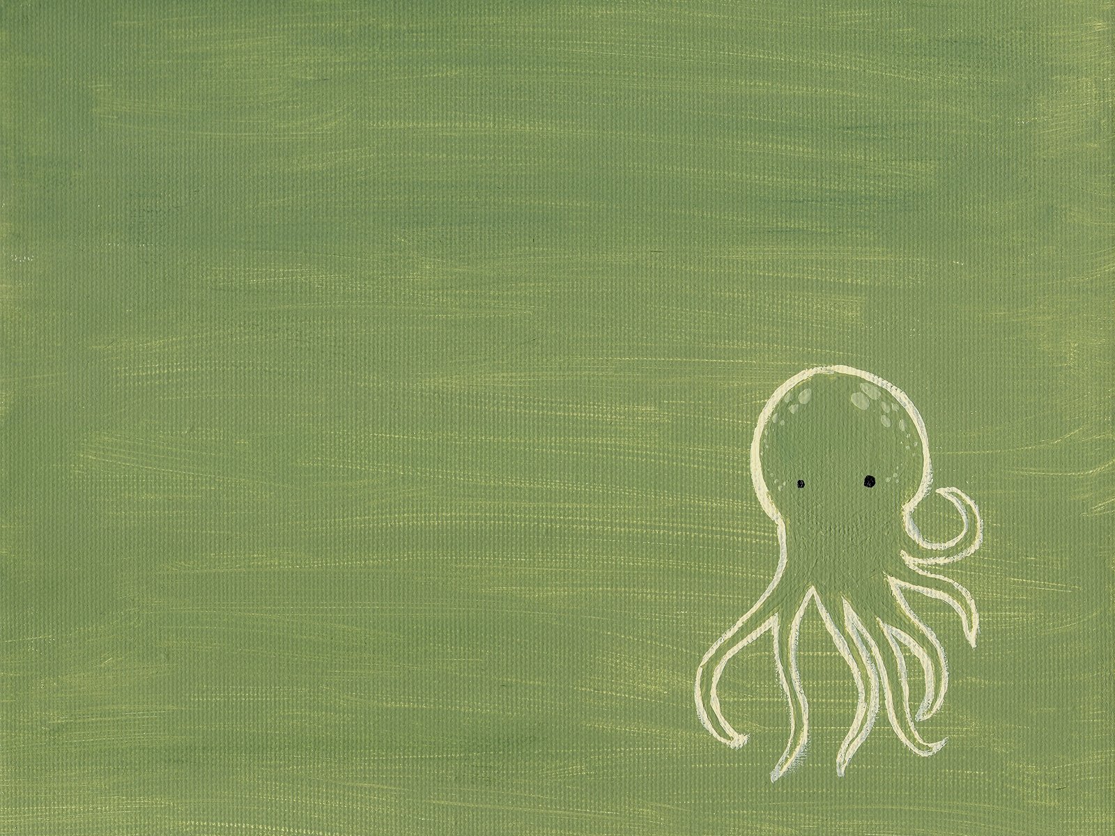 Artistic drawing of a white-line octopus on a textured green canvas, minimalist HD PC desktop wallpaper and background.