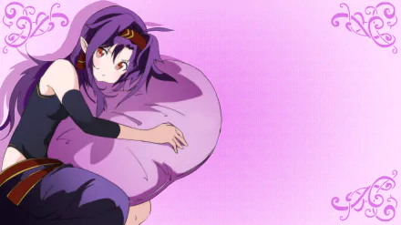 Yuuki Konno from Sword Art Online lounges against a soft purple pillow in this vibrant 4K Ultra HD anime desktop wallpaper.