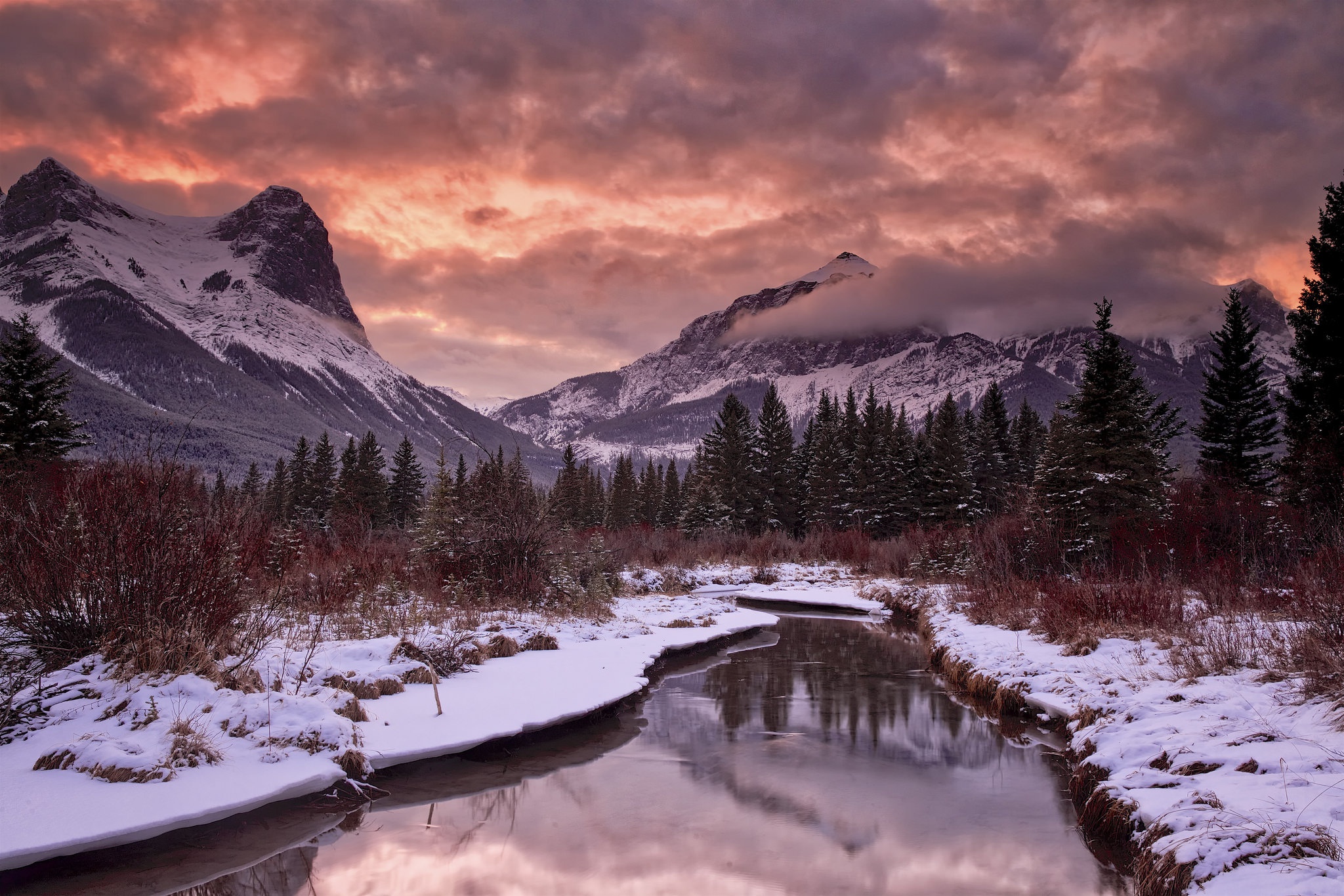 Download River Cloud Mountain Nature Winter HD Wallpaper