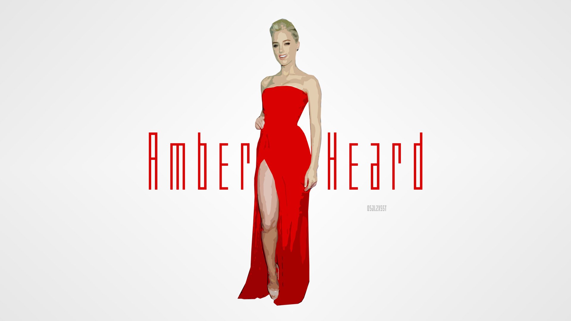 HD vector image desktop wallpaper featuring an actress in a striking red dress with Amber Heard text in the background.
