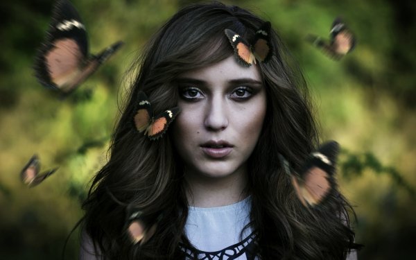 Women Face Model Brunette Brown Eyes Butterfly Blur HD Wallpaper | Background Image