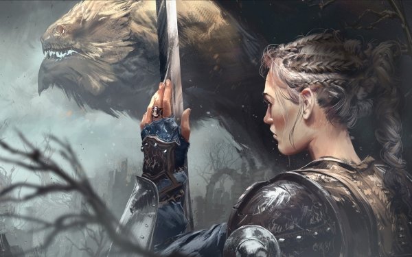 Fantasy Women Warrior Woman Warrior Braid White Hair Armor Creature HD Wallpaper | Background Image