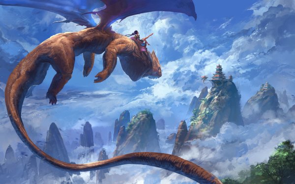 Fantasy Dragon Mountain Cloud Building Sky Peak HD Wallpaper | Background Image