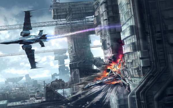 Sci Fi Spaceship Vehicle City Building Cityscape Explosion Futuristic HD Wallpaper | Background Image