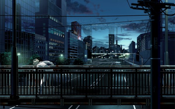 Anime Original Night City Street Building Sky Cloud Street Light HD Wallpaper | Background Image