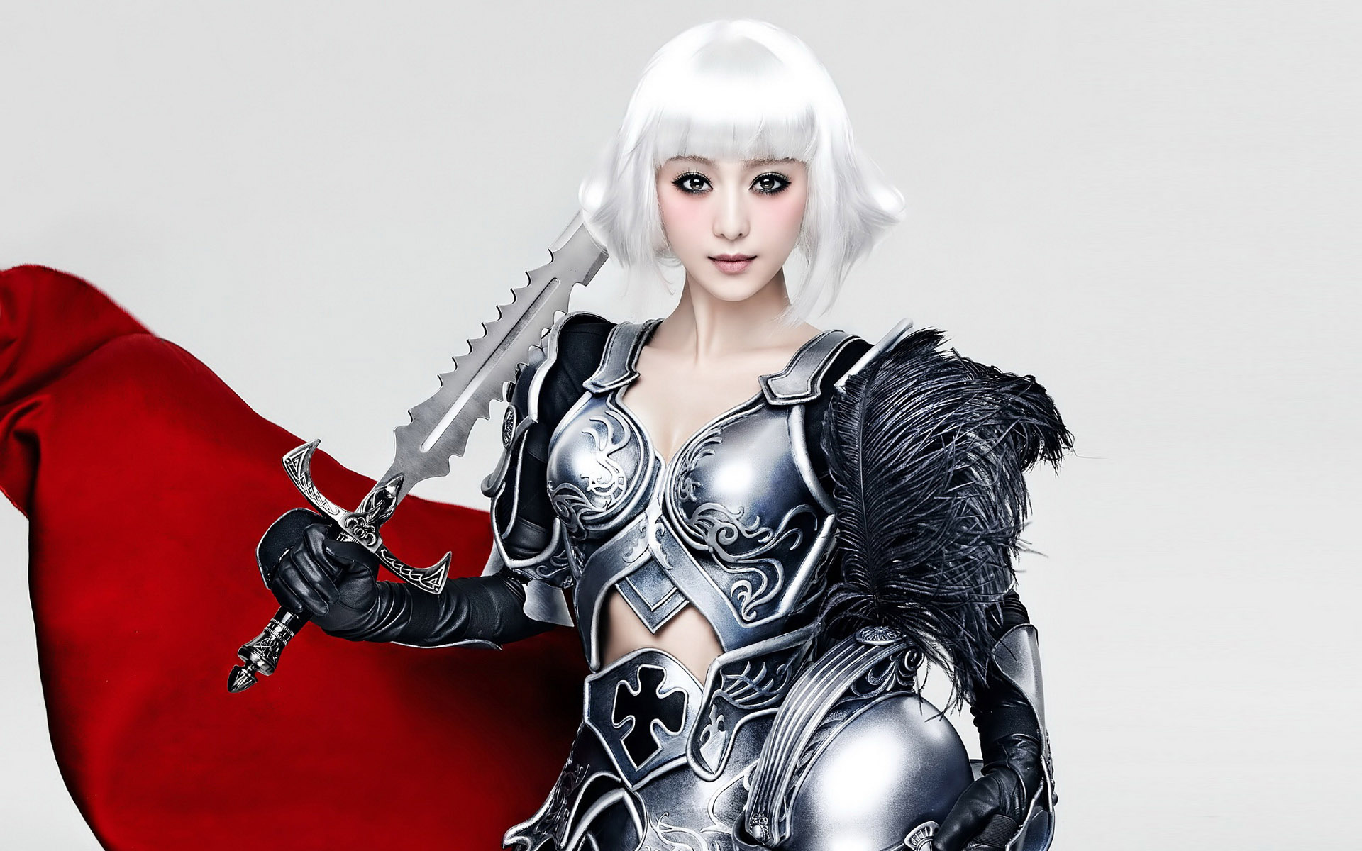 Female warrior in armor wielding a sword - HD desktop wallpaper.