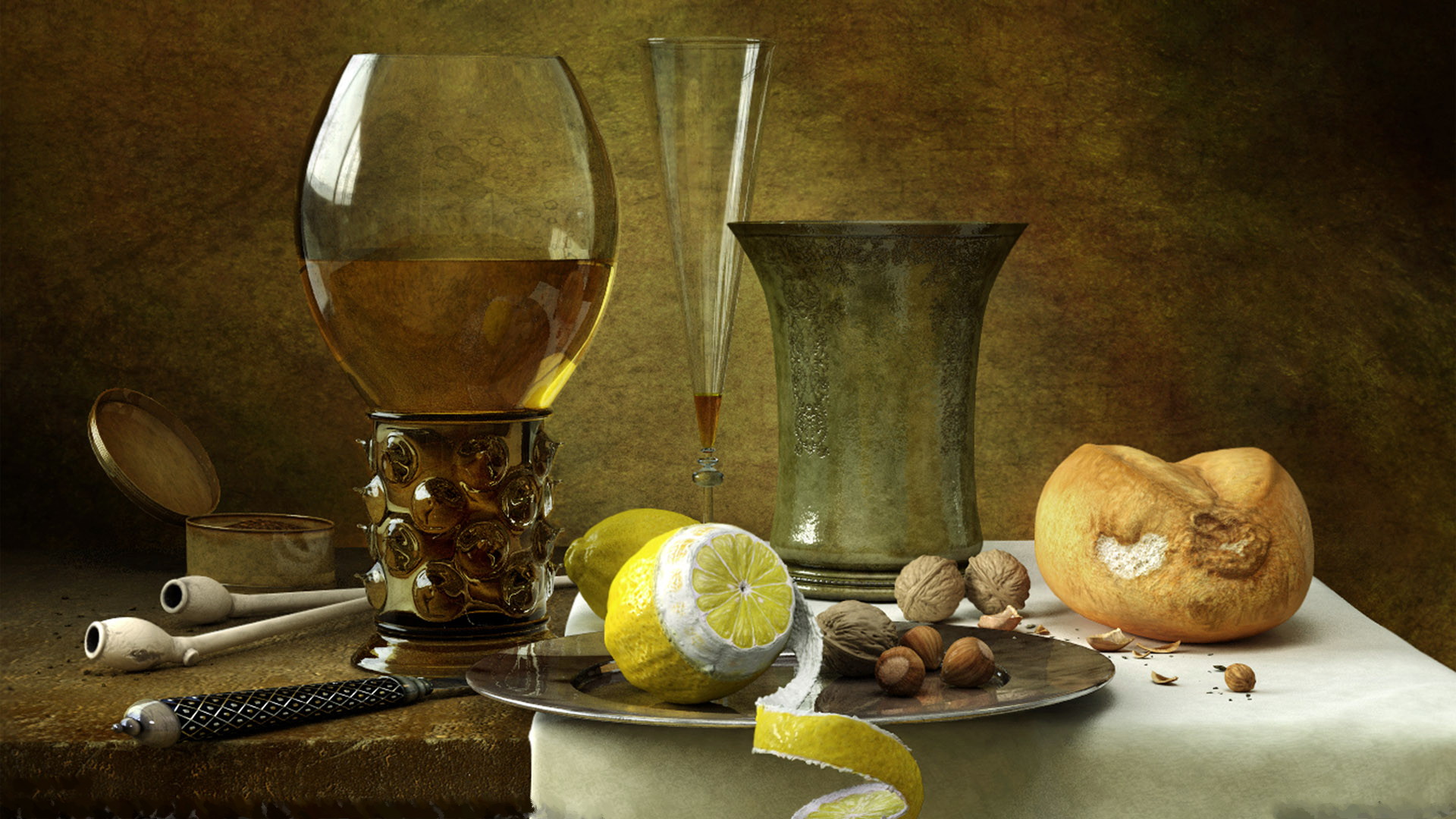 Still life with lemon and almond food and drink wallpaper.