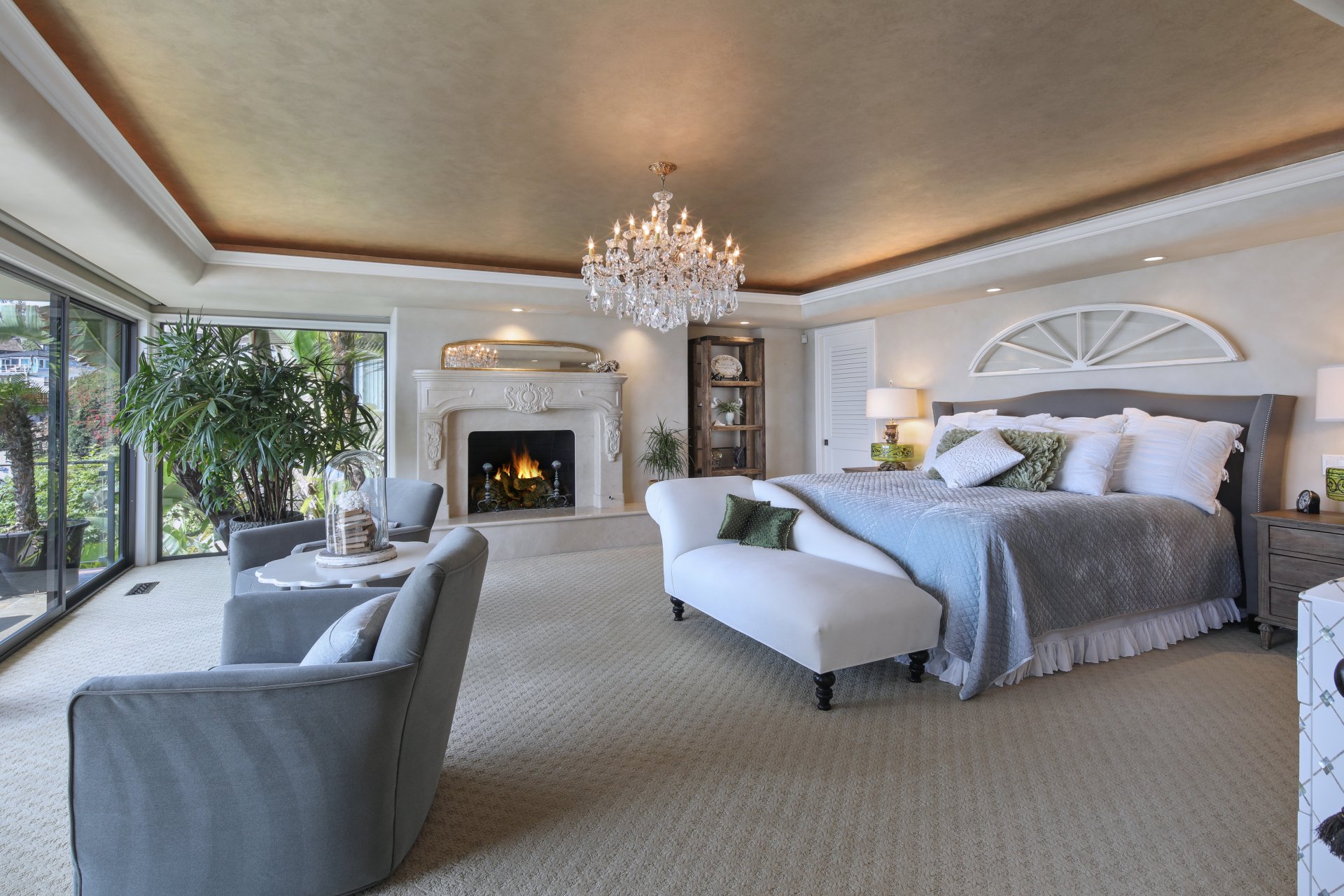 Download Furniture Bedroom Bed Fireplace Man Made Room  4k Ultra HD Wallpaper