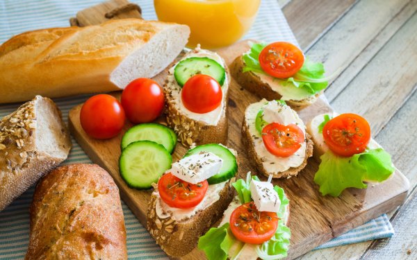 Food Still Life Bread Cucumber Tomato HD Wallpaper | Background Image