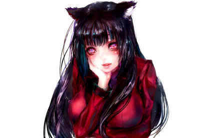 HD desktop wallpaper featuring Yumeko Jabami from the anime Kakegurui, with a captivating gaze and cat ears.