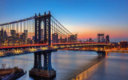 sunset USA light New York man made Manhattan Bridge HD Desktop Wallpaper | Background Image