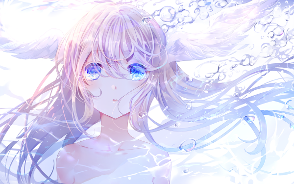 Anime Original Blue Eyes Sunlight White Hair Water Bubble HD Wallpaper | Background Image
